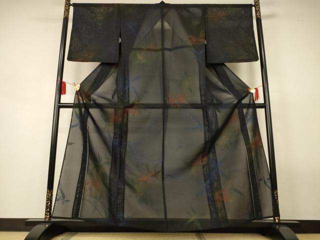 平和屋着物＊夏物　小紋　風通紗　枝葉文　正絹　逸品　未使用　AABL5101jd