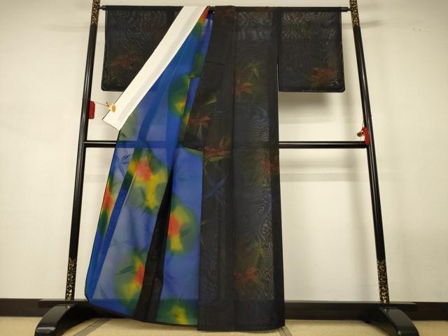 平和屋着物＊夏物　小紋　風通紗　枝葉文　正絹　逸品　未使用　AABL5101jd