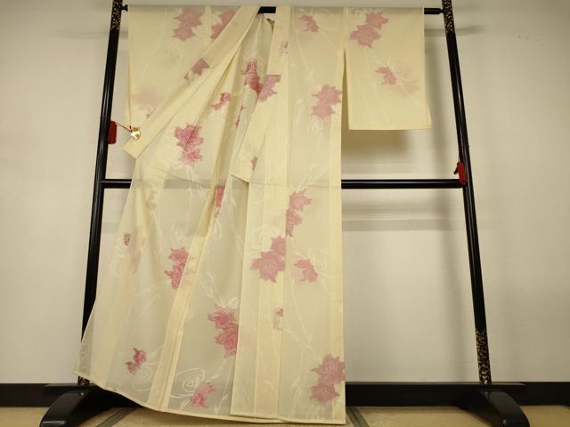 平和屋着物＊夏物　小紋　紗　薔薇　正絹　逸品　AABL5102jd