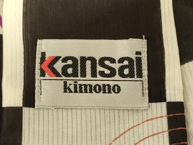 平和屋着物＊夏物　世界的ファッションデザイナー　山本寛斎　kansaiブランド　小紋　縦絽　市松丸文　洗える着物　AABL5113jd