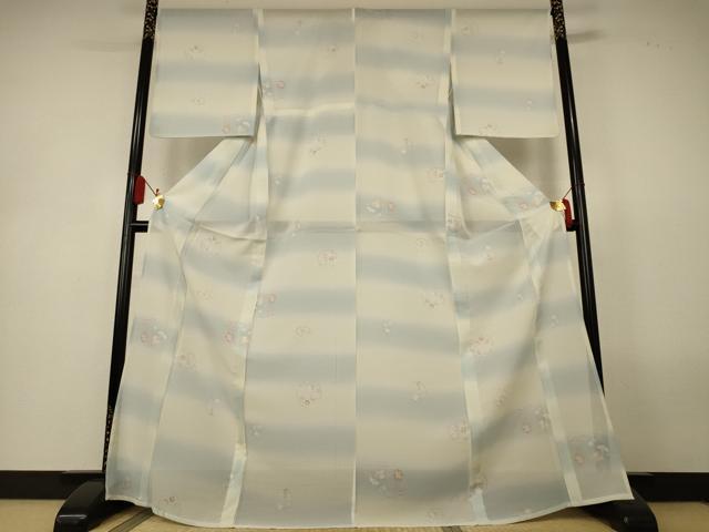 平和屋着物＊夏物　小紋　紗　花丸文　暈し染め　洗える着物　AABL5115jd