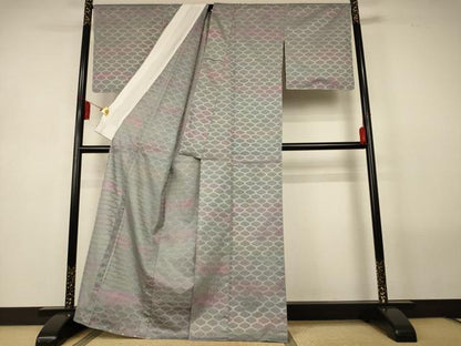 平和屋着物＊夏物　小紋　紗　亀甲文　正絹　逸品　AABL5116jd