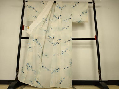 平和屋着物＊夏物　小紋　絽　手描き　枝花文　暈し染め　正絹　逸品　AABL5118jd