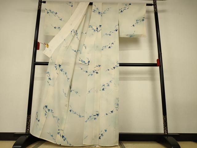 平和屋着物＊夏物　小紋　絽　手描き　枝花文　暈し染め　正絹　逸品　AABL5118jd