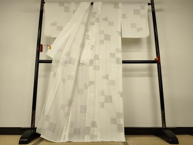 平和屋着物＊夏物　小紋　紗　色紙吉祥文　洗える着物　AABL5119jd