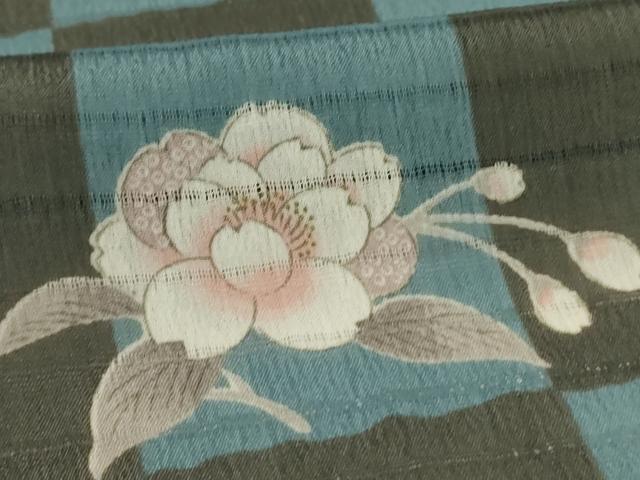 平和屋着物＊夏物　小紋　絽縮緬　市松花文　洗える着物　AABL5121jd