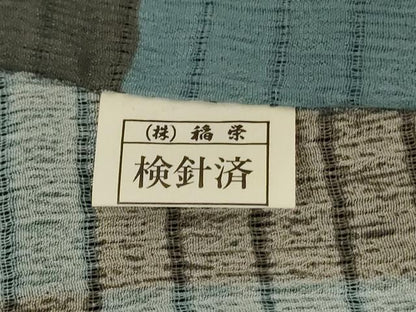 平和屋着物＊夏物　小紋　絽縮緬　市松花文　洗える着物　AABL5121jd