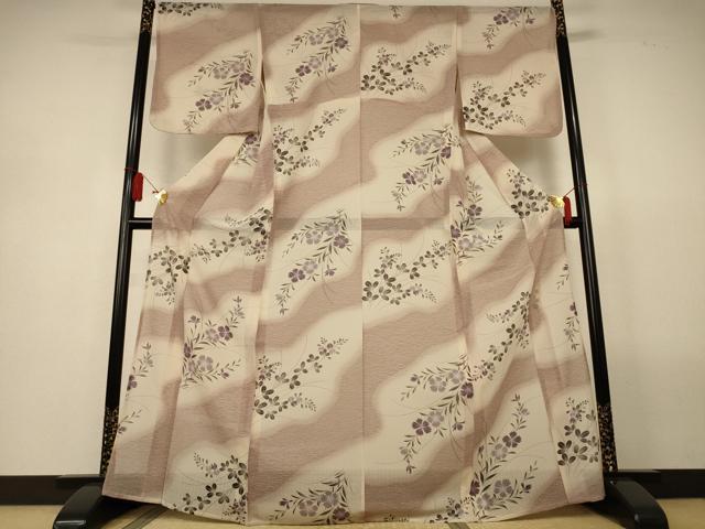 平和屋着物＊夏物　小紋　夢工房　紗　草花文　暈し染め　洗える着物　AABL5123jd