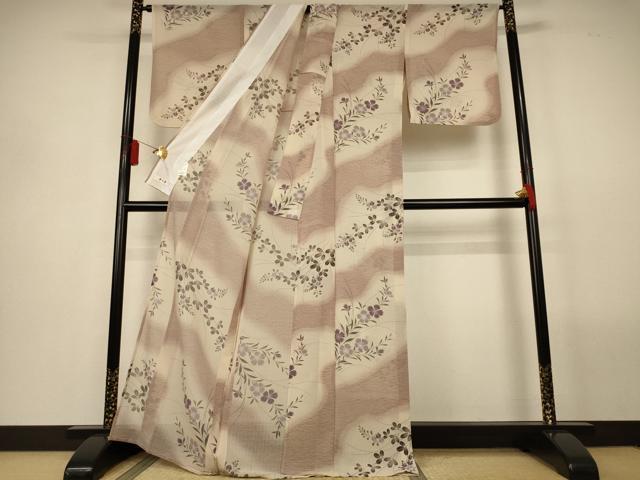 平和屋着物＊夏物　小紋　夢工房　紗　草花文　暈し染め　洗える着物　AABL5123jd
