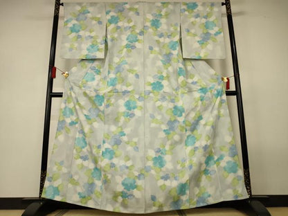 平和屋着物＊夏物　小紋　絽　舞花文　暈し染め　正絹　逸品　AABL5124jd