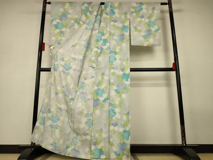 平和屋着物＊夏物　小紋　絽　舞花文　暈し染め　正絹　逸品　AABL5124jd