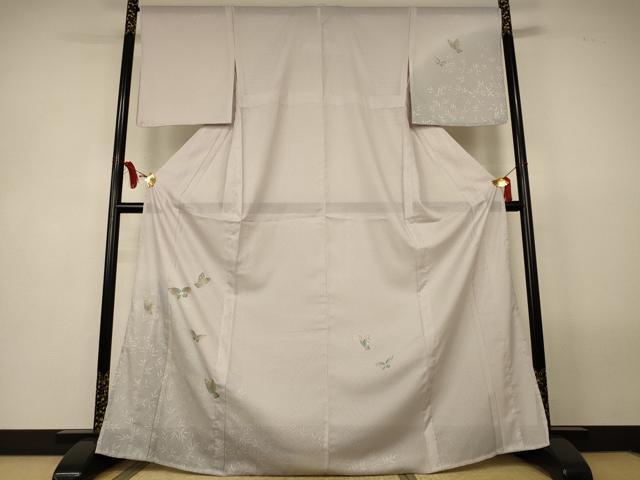 平和屋着物＊夏物　訪問着　縦絽　舞蝶文　暈し染め　洗える着物　AABL5129jd