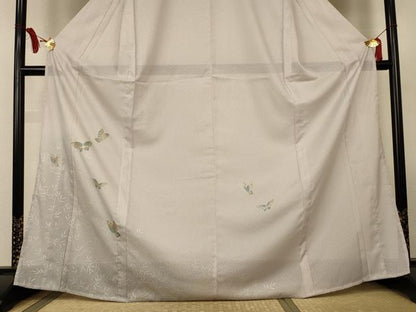 平和屋着物＊夏物　訪問着　縦絽　舞蝶文　暈し染め　洗える着物　AABL5129jd