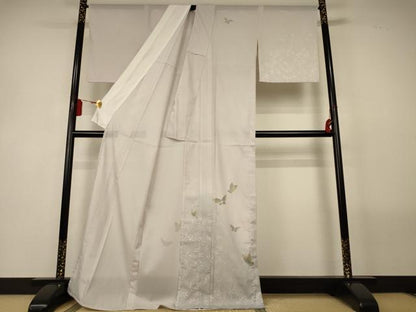 平和屋着物＊夏物　訪問着　縦絽　舞蝶文　暈し染め　洗える着物　AABL5129jd