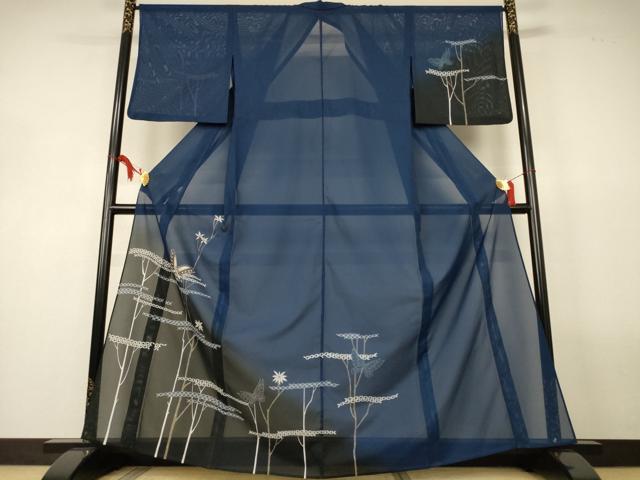 平和屋着物＊夏物　訪問着　絽　横段花蝶文　暈し染め　洗える着物　AABL5133jd