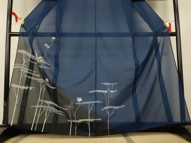 平和屋着物＊夏物　訪問着　絽　横段花蝶文　暈し染め　洗える着物　AABL5133jd