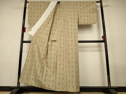 平和屋着物▽上質な紬　単衣　琉球絣文　正絹　逸品　AABL5136jd