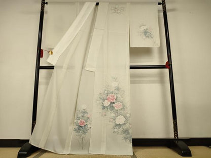 平和屋着物＊夏物　訪問着　絽　手描き　草花文　正絹　逸品　AABL5138jd