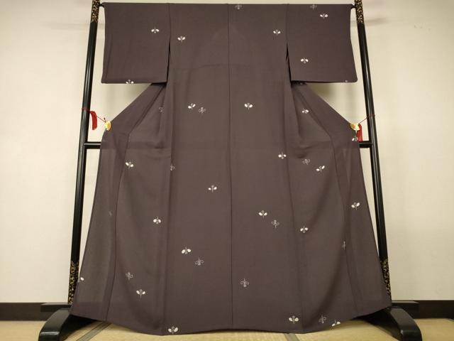 平和屋着物＊夏物　小紋　縦絽　絞り　草花文　正絹　逸品　AABL5142jd