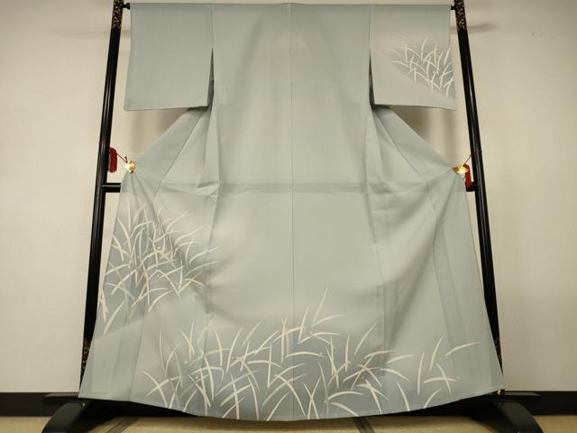 平和屋着物＊夏物　訪問着　絽　刺繍　草葉文　暈し染め　銀彩　正絹　逸品　AABL5145jd