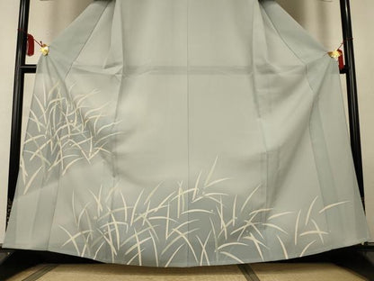 平和屋着物＊夏物　訪問着　絽　刺繍　草葉文　暈し染め　銀彩　正絹　逸品　AABL5145jd