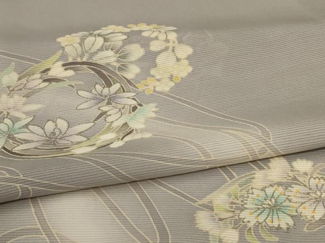 平和屋着物＊夏物　訪問着　絽　花丸文　暈し染め　銀彩　正絹　逸品　AABL5146jd