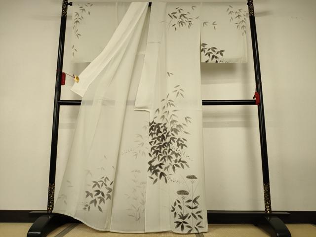 平和屋着物＊夏物　訪問着　絽　手描き　笹文　正絹　逸品　AABL5147jd