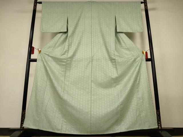 平和屋着物＊夏物　小紋　総レース　幾何学文様　裏葉柳色　AABL5154jd