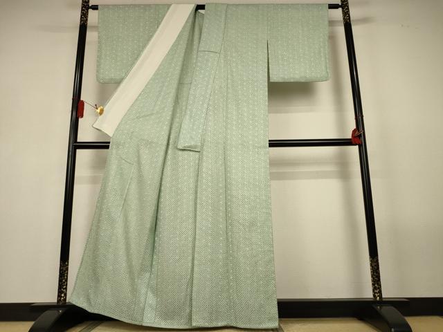平和屋着物＊夏物　小紋　総レース　幾何学文様　裏葉柳色　AABL5154jd