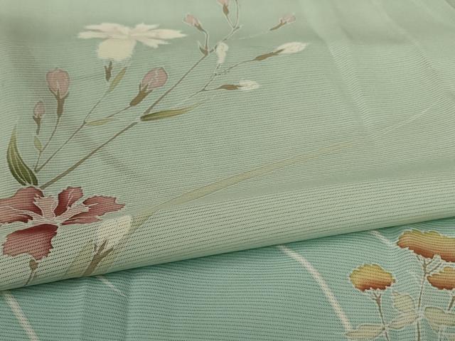 平和屋着物＊夏物　訪問着　絽　友禅　草花文　暈し染め　正絹　逸品　AABL5158jd