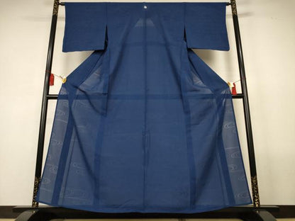 平和屋着物＊夏物　色無地　縦絽　流水紋紗　紺色　正絹　逸品　AABL5162jd