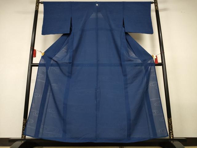 平和屋着物＊夏物　色無地　縦絽　流水紋紗　紺色　正絹　逸品　AABL5162jd