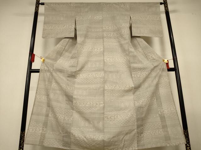 平和屋着物＊夏物　結城紬　夏結城　100亀甲　横段吉祥文　三越扱い　正絹　逸品　AABL5163jd