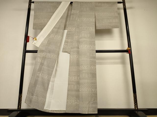平和屋着物＊夏物　結城紬　夏結城　100亀甲　横段吉祥文　三越扱い　正絹　逸品　AABL5163jd
