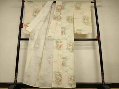 平和屋着物＊夏物　小紋　絽　流水色紙花文　正絹　逸品　AABL5164jd