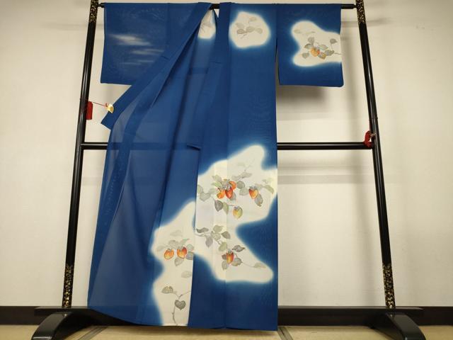 平和屋着物＊夏物　訪問着　絽　手描き　柿　暈し染め　正絹　逸品　AABL5167jd