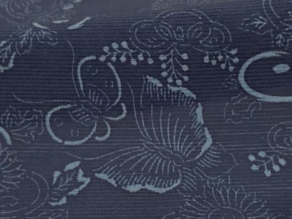 平和屋着物＊夏物　小紋　絽　藍　型染め　花蝶文　正絹　逸品　AABL5170jd
