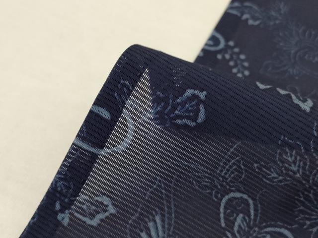 平和屋着物＊夏物　小紋　絽　藍　型染め　花蝶文　正絹　逸品　AABL5170jd