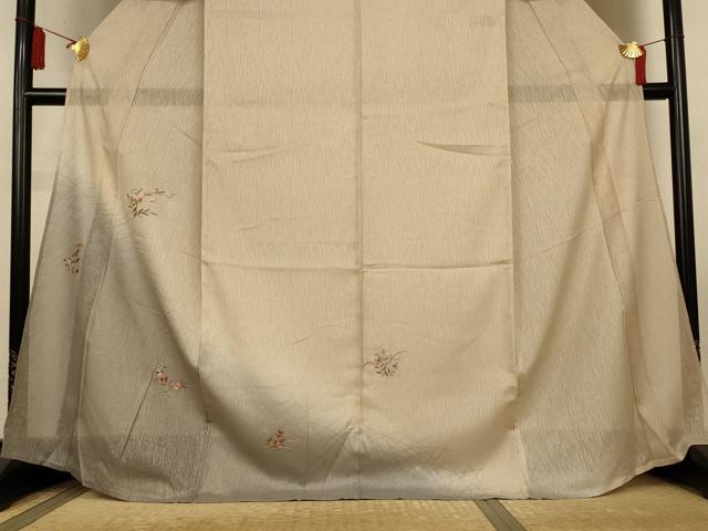 平和屋着物＊夏物　訪問着　紋紗　総刺繍　草花文　暈し染め　正絹　逸品　AABL5173jd
