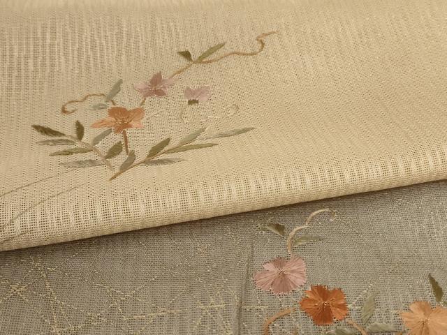 平和屋着物＊夏物　訪問着　紋紗　総刺繍　草花文　暈し染め　正絹　逸品　AABL5173jd
