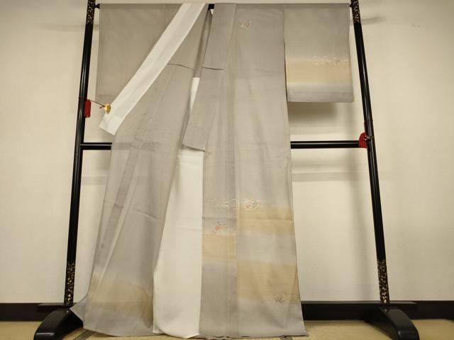 平和屋着物＊夏物　訪問着　絽　刺繍　横段花文　暈し染め　金彩　正絹　逸品　AABL5174jd