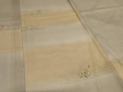 平和屋着物＊夏物　訪問着　絽　刺繍　横段花文　暈し染め　金彩　正絹　逸品　AABL5174jd