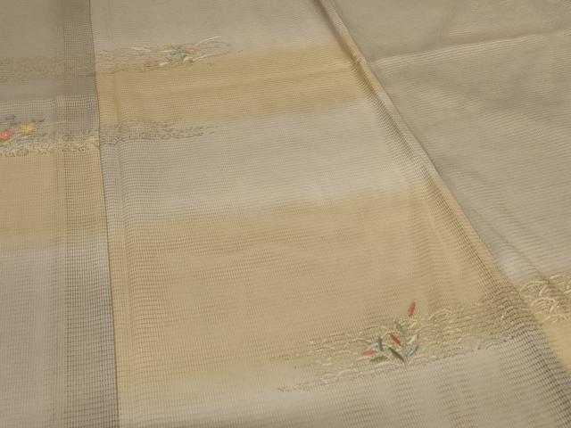 平和屋着物＊夏物　訪問着　絽　刺繍　横段花文　暈し染め　金彩　正絹　逸品　AABL5174jd