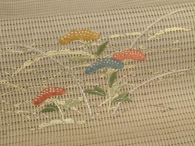 平和屋着物＊夏物　訪問着　絽　刺繍　横段花文　暈し染め　金彩　正絹　逸品　AABL5174jd