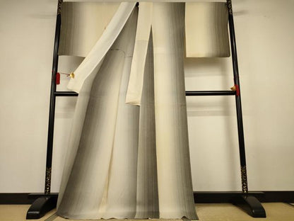 平和屋着物＊夏物　小紋　紋絽　間道　暈し染め　ロング丈　正絹　逸品　AABL5176jd