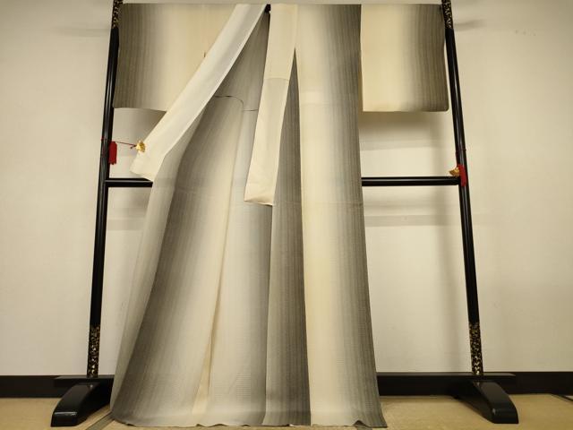 平和屋着物＊夏物　小紋　紋絽　間道　暈し染め　ロング丈　正絹　逸品　AABL5176jd