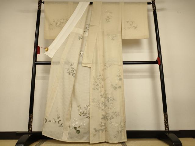 平和屋着物▽訪問着　無双　紗袷　紗×紗　手描き　草花文　正絹　逸品　AABL5177jd