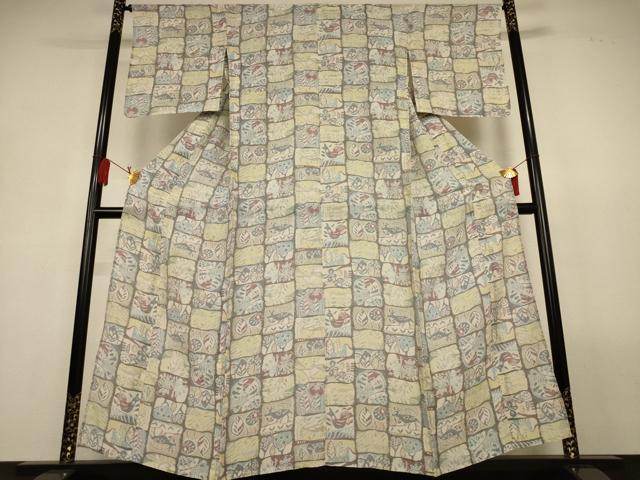 平和屋着物＊夏物　本場小千谷ちぢみ　動物花文　麻　逸品　AABL5179jd