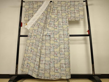 平和屋着物＊夏物　本場小千谷ちぢみ　動物花文　麻　逸品　AABL5179jd