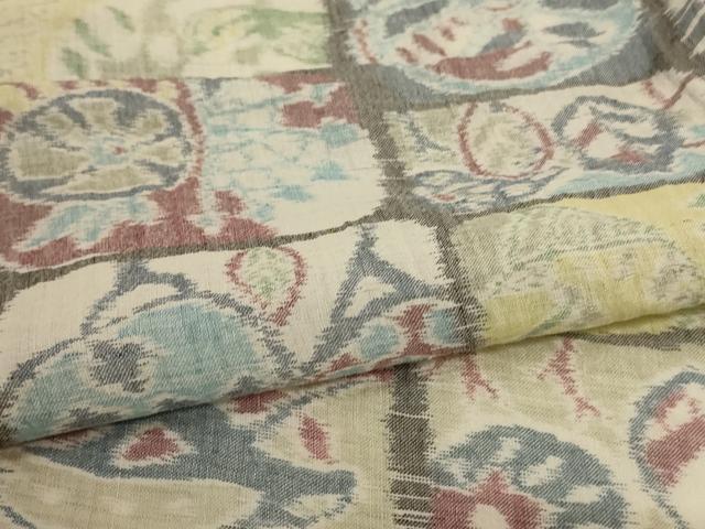 平和屋着物＊夏物　本場小千谷ちぢみ　動物花文　麻　逸品　AABL5179jd